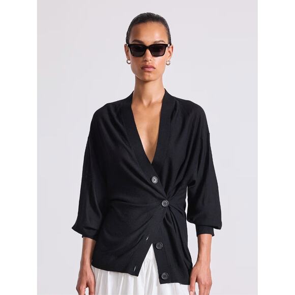 A Piece Apart Sweater Drippy Tissue Cardigan Medium Black Wool